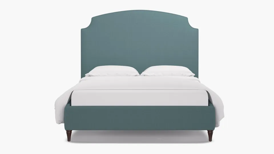 Cove Bed, Seaglass Everyday Linen, Espresso Traditional Turned Leg, Queen