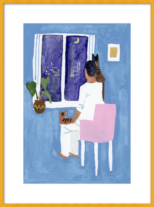 Look at the cat and the moon by Hiroyuki Izutsu for Artfully Walls