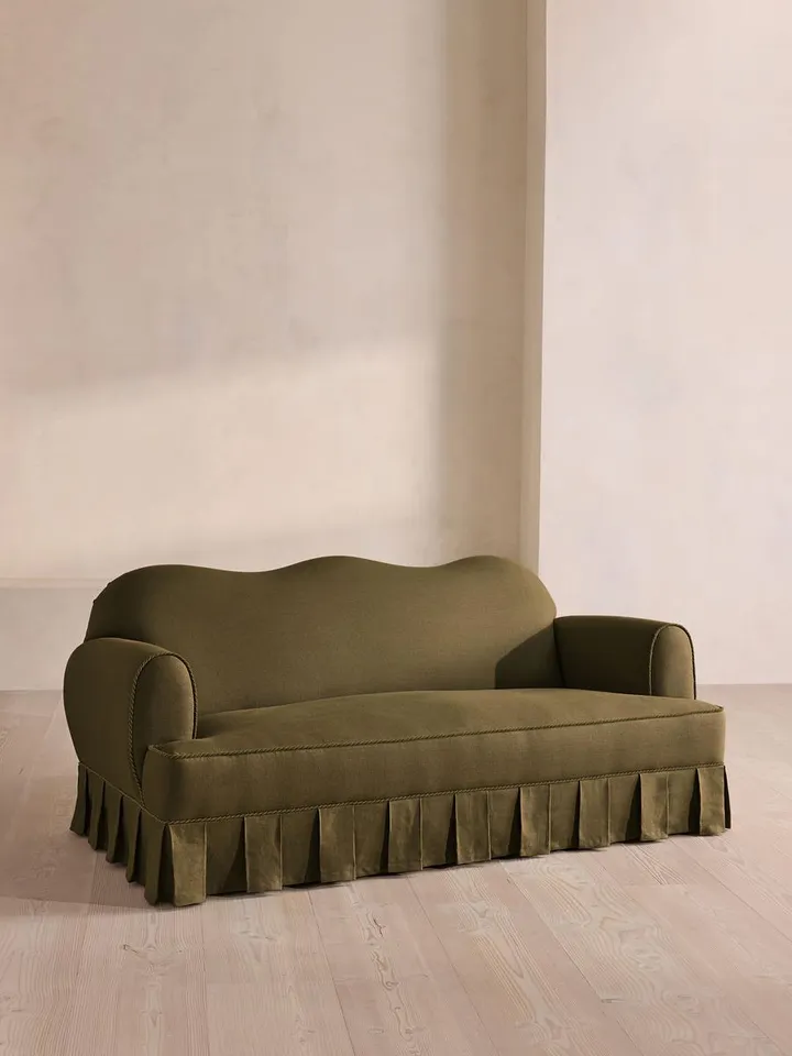 Madelyn Three Seater Sofa, Linen, Olive, US