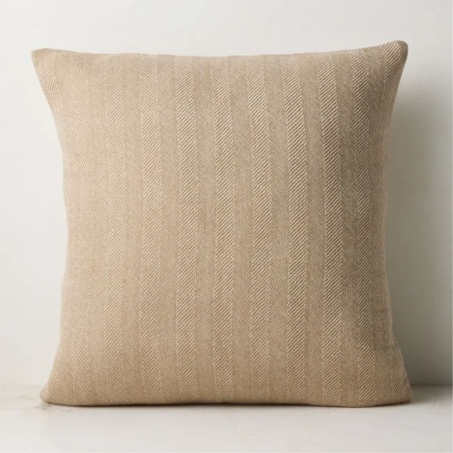 Ashwood Natural Herringbone Wool Throw Pillow with Feather-Down Insert 20"x20" by Todd Snyder