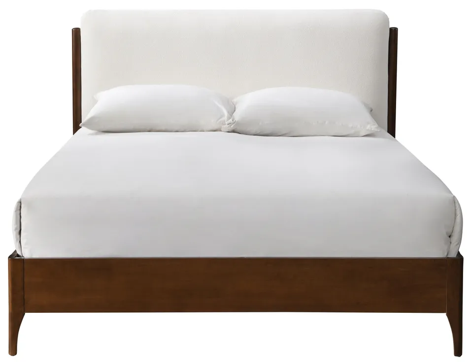 Solacina Wood Frame Bed - Ivory / Walnut