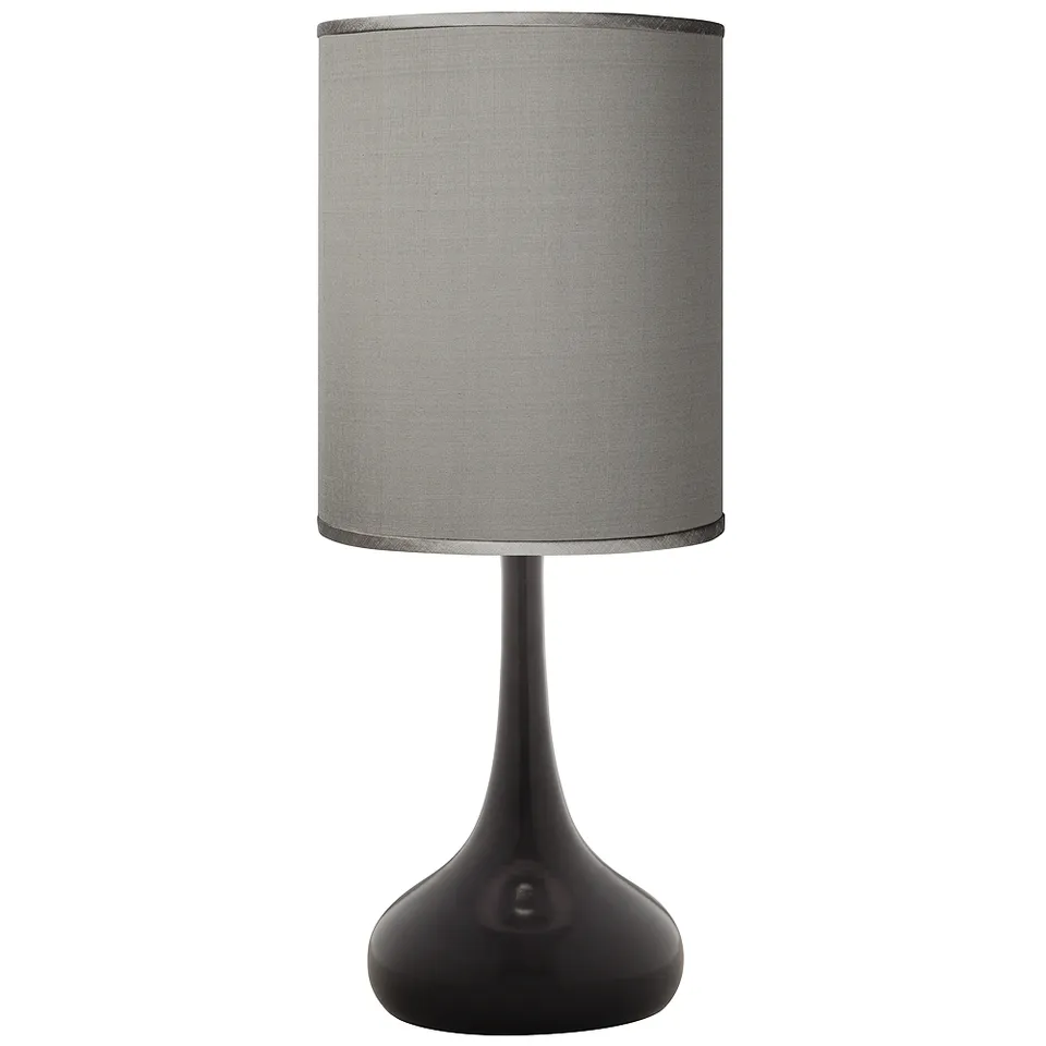 Possini Euro Black Finish Droplet Table Lamp with Gray Faux Silk Shade