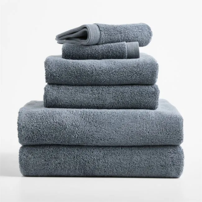 Luxe Plush Organic Turkish Cotton Evening Blue Bath Towels, Set of 6