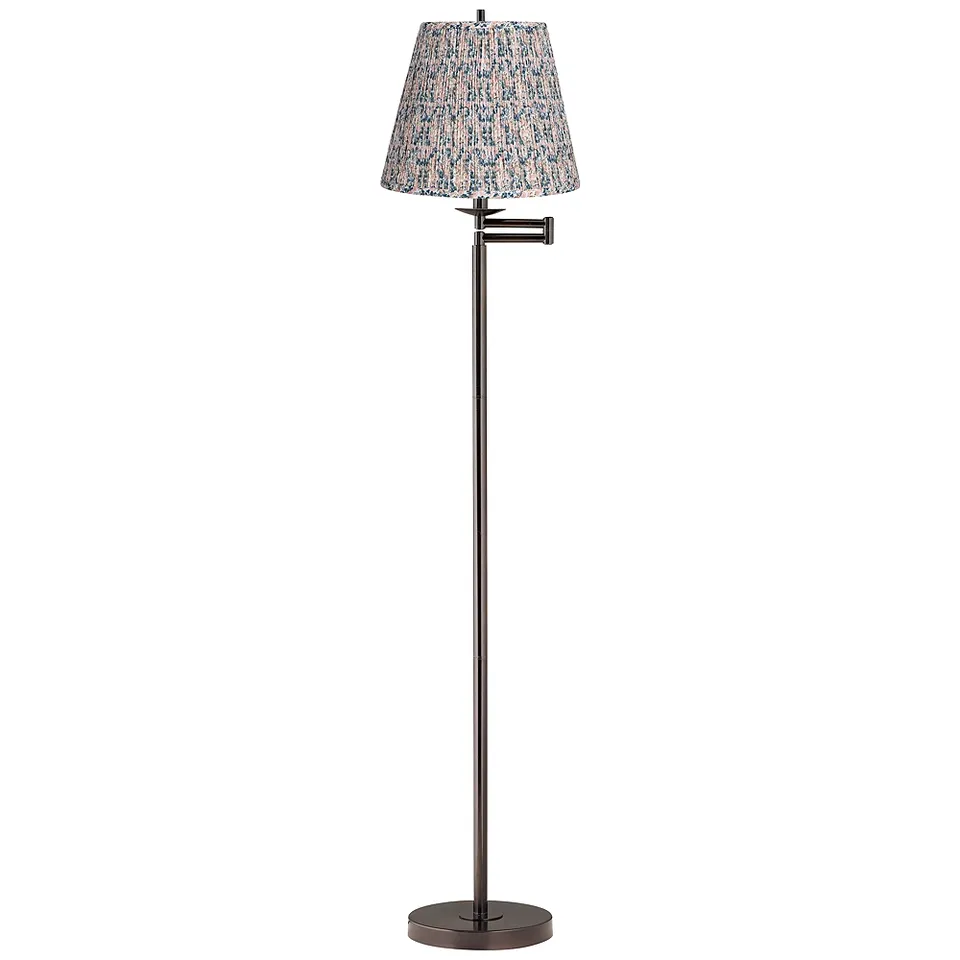 Gabrielle Bronze Swing Arm Floor Lamp with Pink and Blue Shade