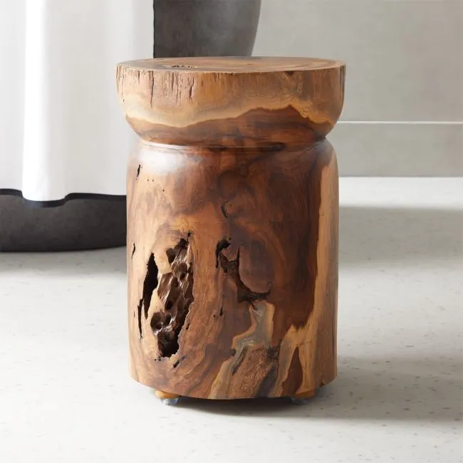 Teak Natural Round Bathroom Stool