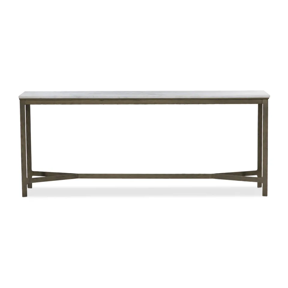 Hammered Iron Console Table - White Marble