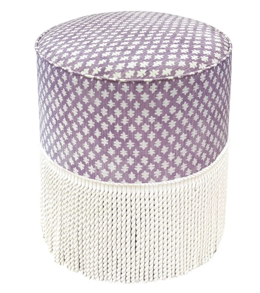THE TIGHT ROUND OTTOMAN :: TILLY PRINT // LAVENDER - 17" Diameter X 19" Height Without Bullion