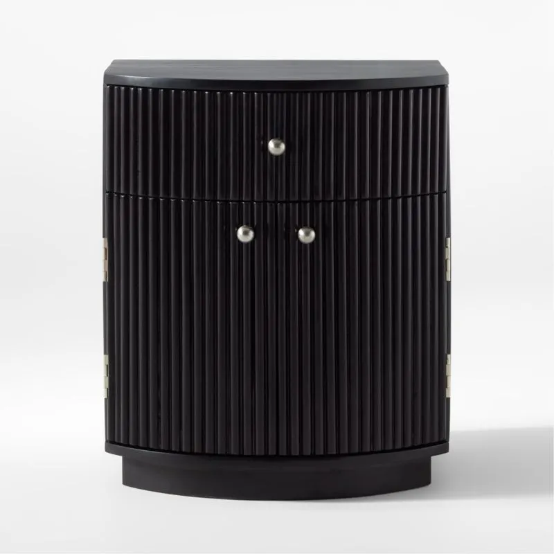 Cameo 20" Fluted Black Wood Nightstand with Drawer