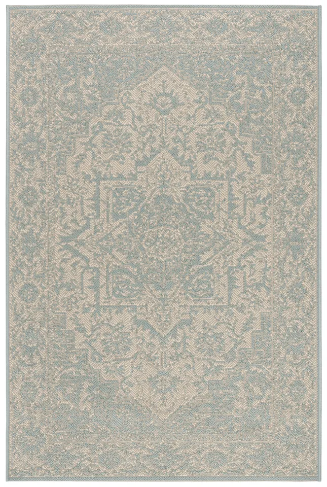 Arlo Home Indoor/Outdoor Woven Area Rug, LND139L, Cream/Aqua,  4' X 6'