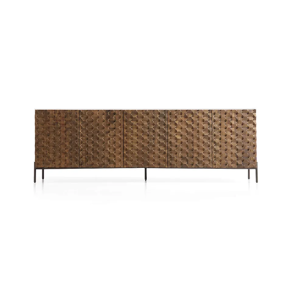 Raffael 82" Brown Carved Wood Storage Media Console
