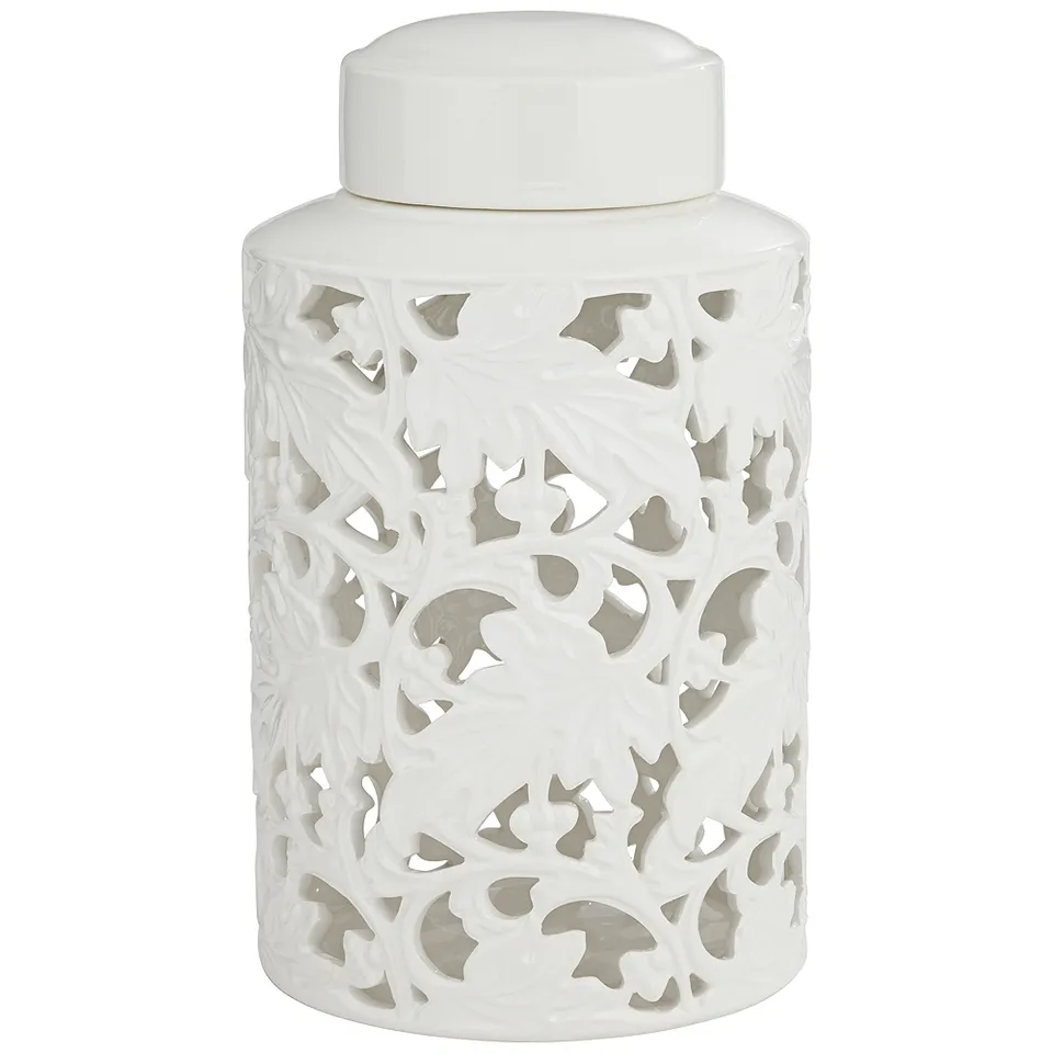 Angelique 12" High White Ceramic Ginger Jar with Lid