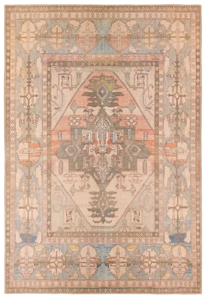 Savine KND19 Medallion Orange and Tan Area Rug (6'x9')