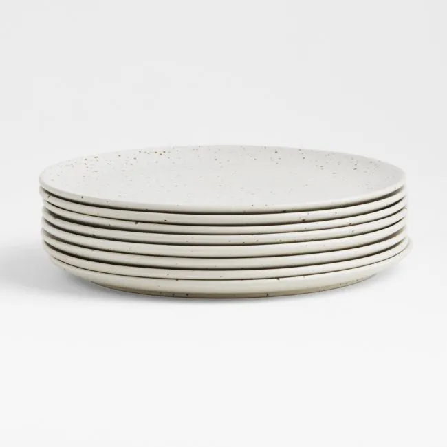Craft Speckled White Stoneware Flat Dinner Plates, Set of 8