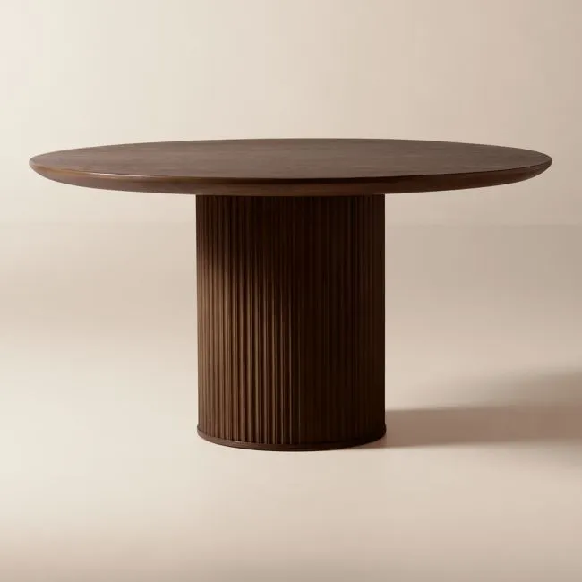 Davison 55" Round Fluted Dark Oak Dining Table
