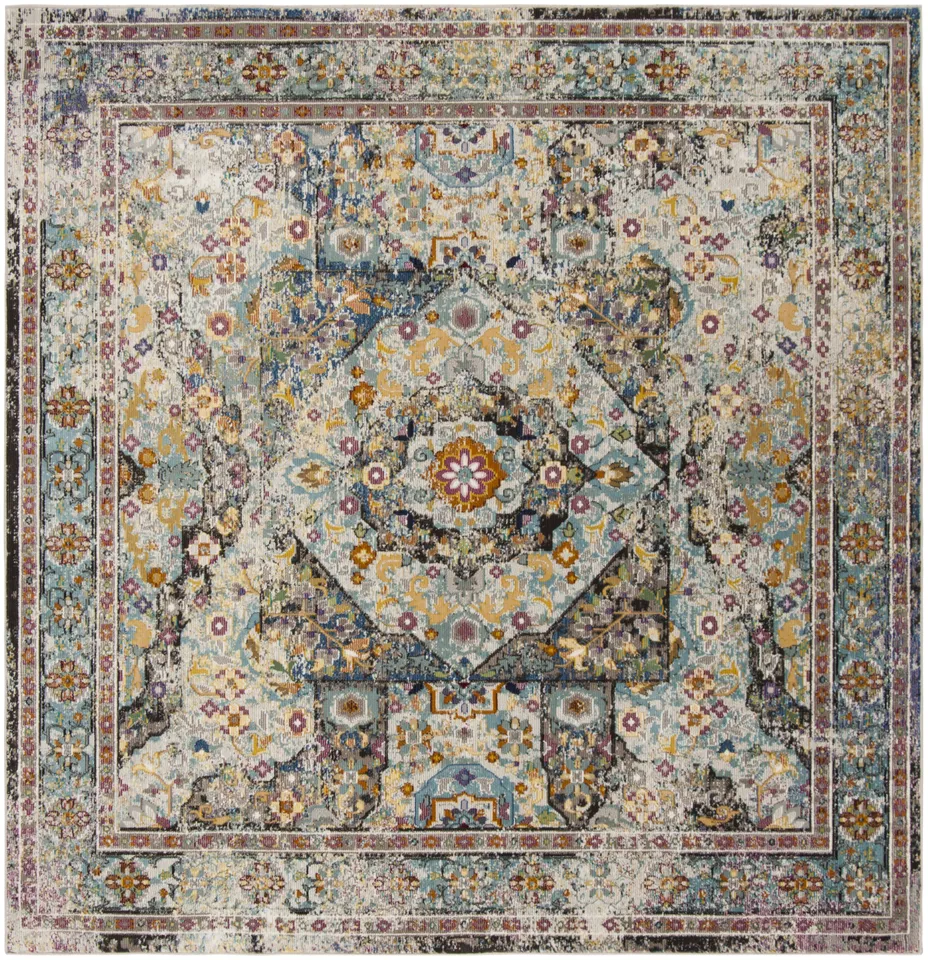 Arlo Home Woven Area Rug, ARA199B, Blue/Multi,  6' 5" X 6' 5" Square
