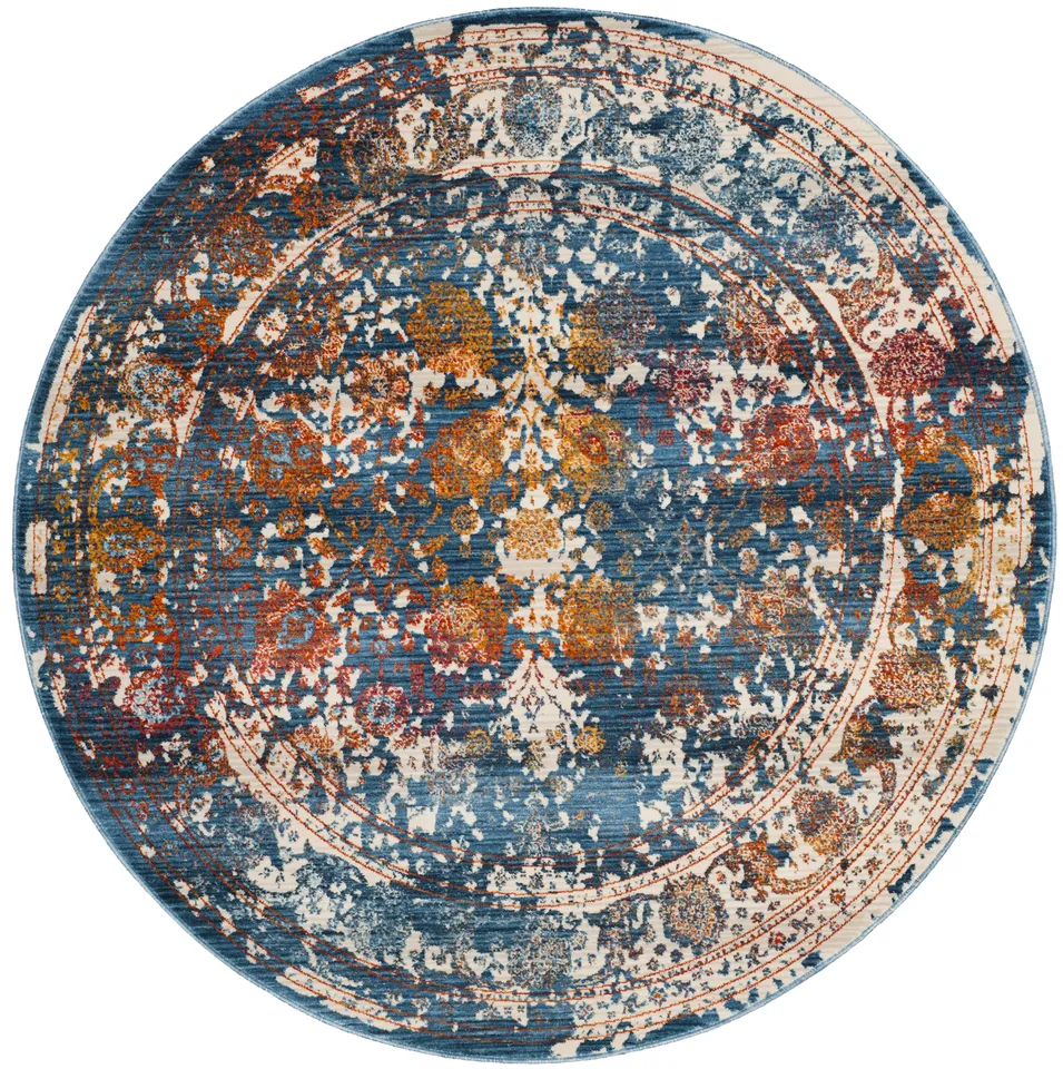 Arlo Home Woven Area Rug, VTP409K, Turquoise/Multi,  5' X 5' Round