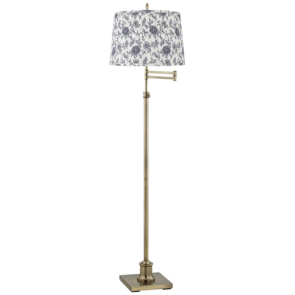 Westbury Brass Swing Arm Floor Lamp with Cobalt Blue and White Shade
