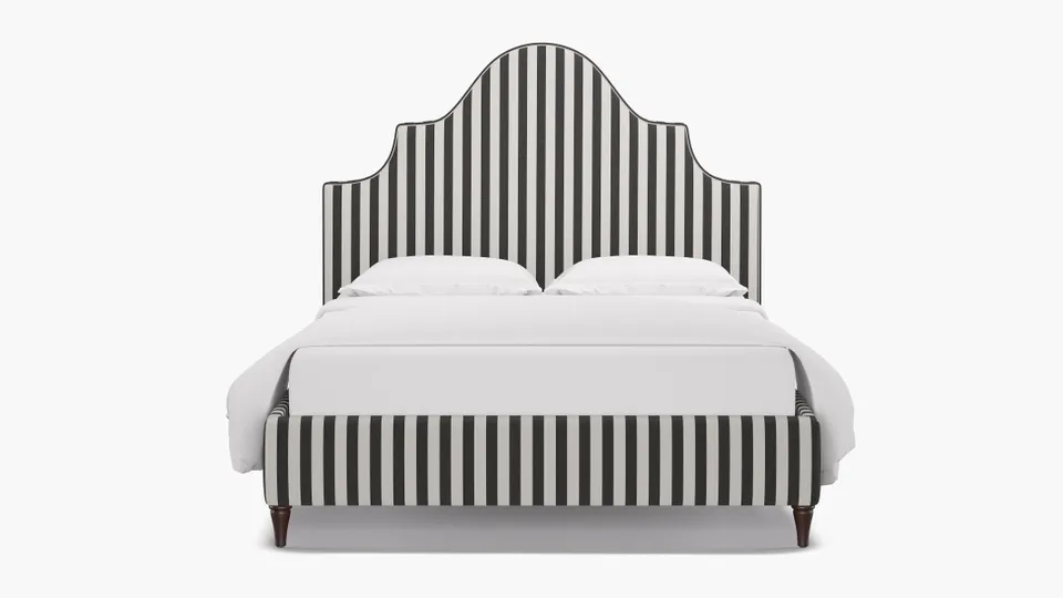 Statement Bed, Ink Cabana Stripe, Espresso Decorative Tapered Leg, King
