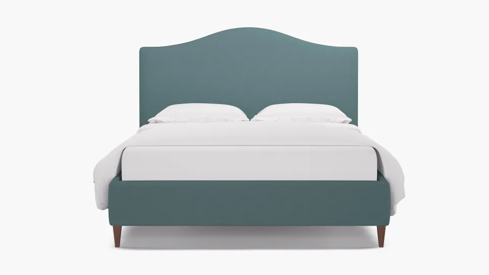 Camelback Bed, Seaglass Everyday Linen, Walnut Square Tapered Leg, King