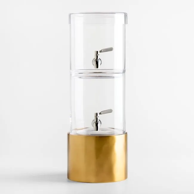 Stacking 2-Gallon Glass Cold Drink Dispenser with Brass Stand