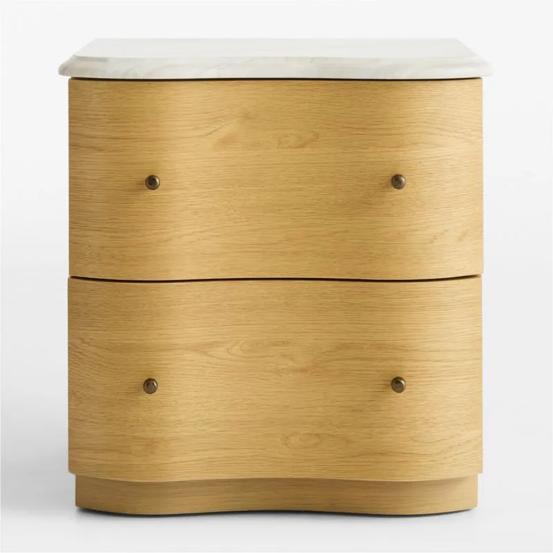 Opaline 21" White Oak Wood Wave Marble Charging Nightstand