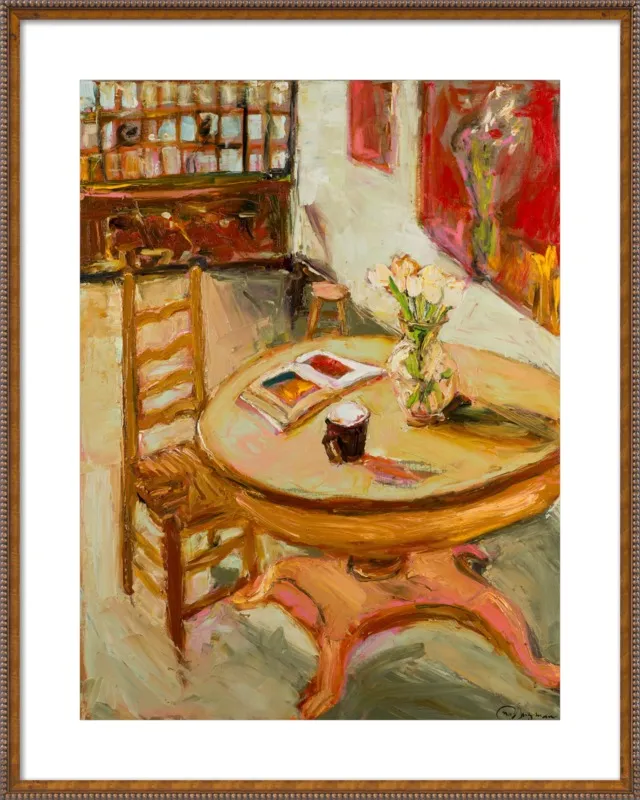 Still Life with open book on table by Ana Guzman for Artfully Walls