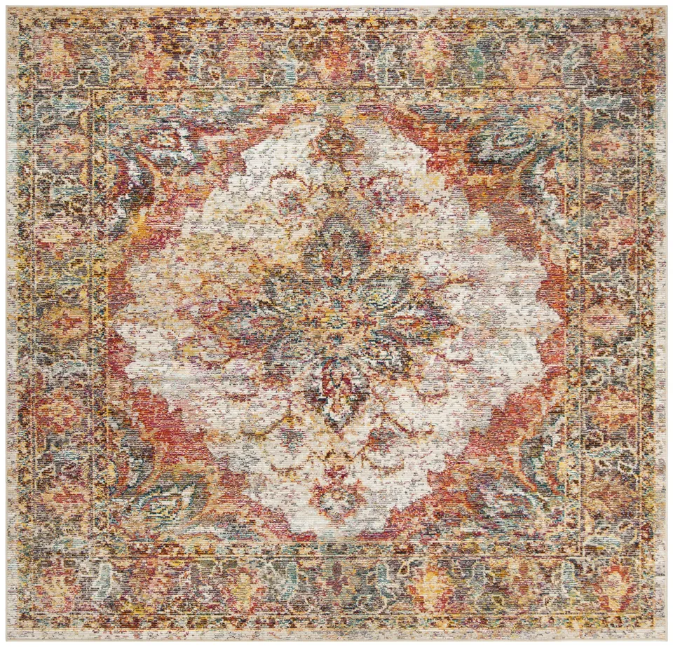 Arlo Home Woven Area Rug, CRS508V, Cream/Rose,  7' X 7' Square