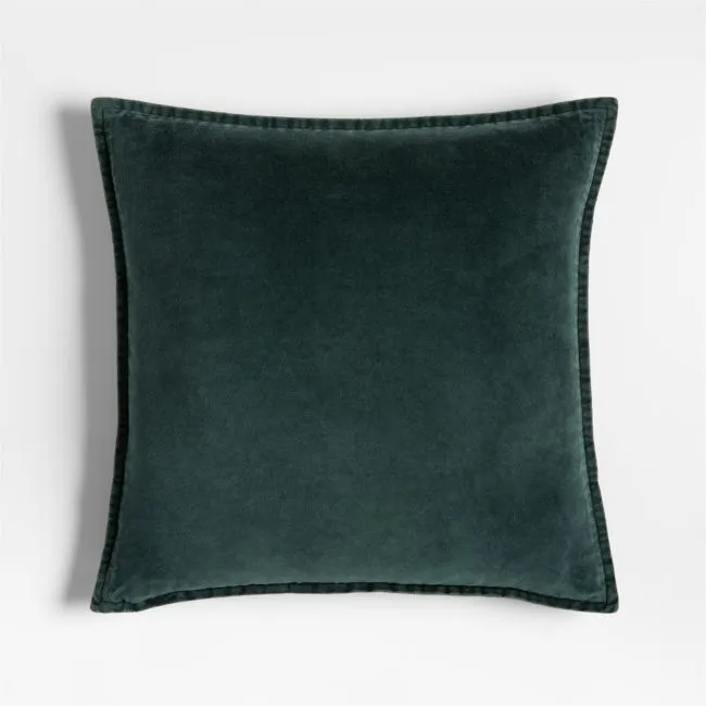 Relaxed Washed Organic Cotton Velvet 20"x20" Spruce Green Throw Pillow Cover