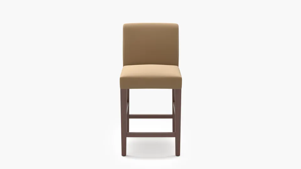 Signature Dining Counter Stool, Camel Performance Plush Velvet, Walnut Square Tapered Leg