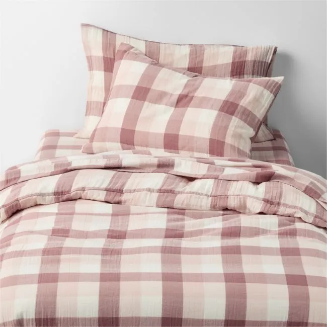 Supersoft Gingham Lilac Rose 100% Organic Cotton Gauze Kids Full/Queen Duvet