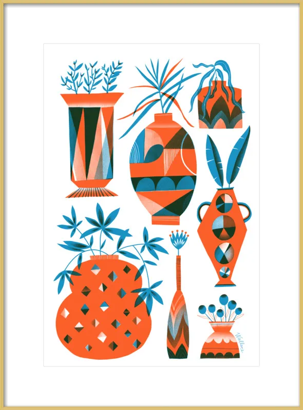 Risograph Vases: vermillion and pacific by Erin Wallace for Artfully Walls