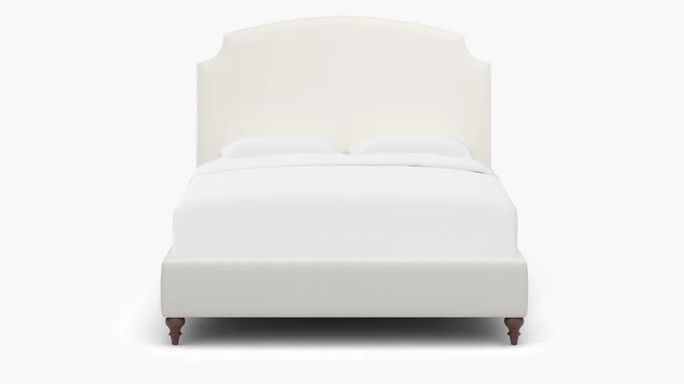 Cove Bed, Snow Boucle, Walnut Traditional Turned Leg, Queen