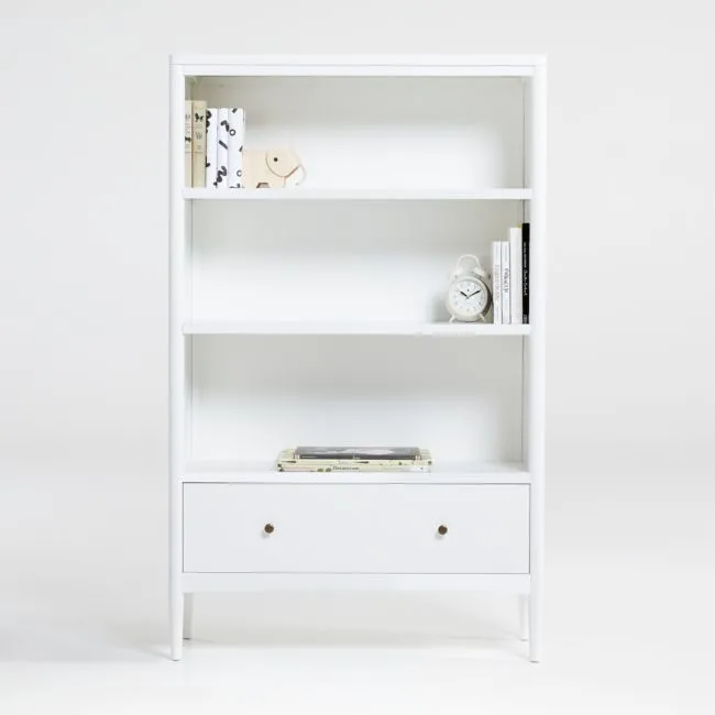 Hampshire 36" White Wood 3-Shelf Tall Kids Bookcase with Drawer