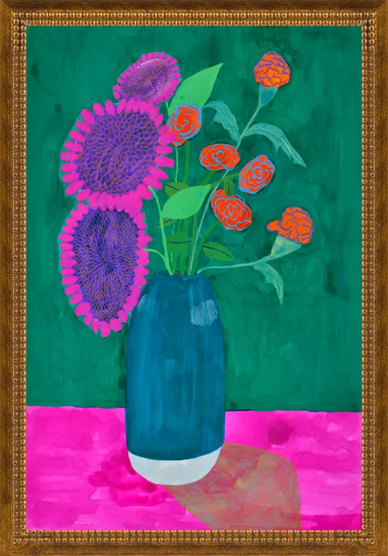 vase with sunflowers and carnations  by Christiane Drapela for Artfully Walls