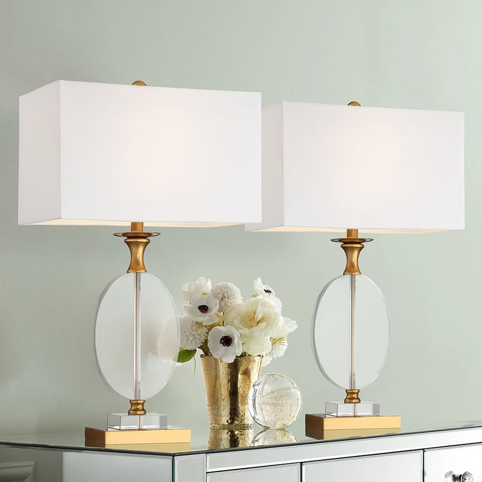 Possini Euro Valerie 28" Oval Crystal and Gold Lamps Set of 2