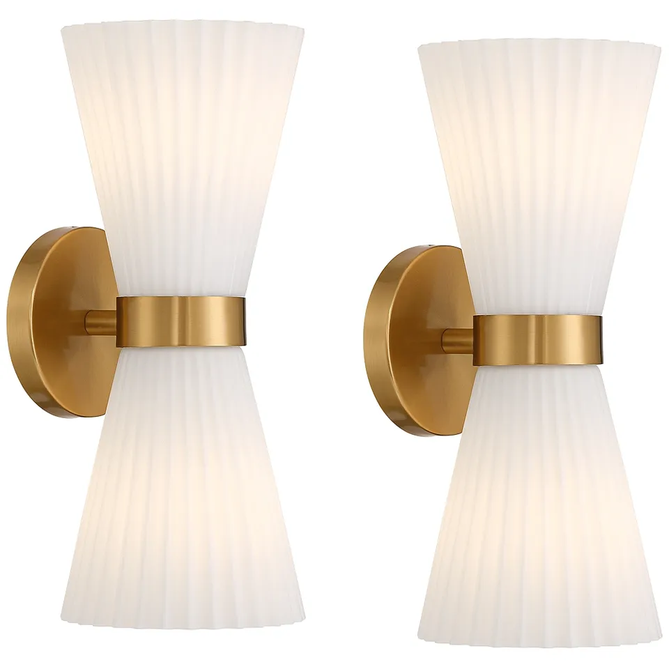 Possini Euro Peter 14" High Warm Brass 2-Light Wall Sconce Set of 2