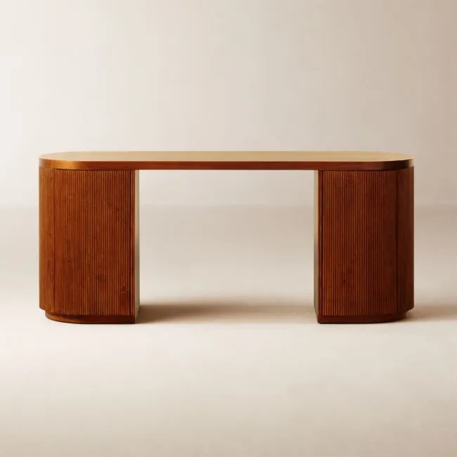Reid 70" Oval Warm Oak Wood Storage Desk