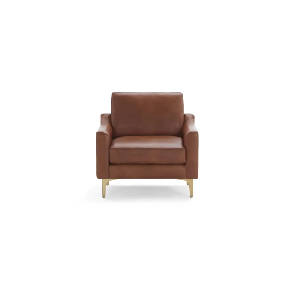 Nomad Leather Club Chair - Chestnut - Top Grain Leather / Brass - Metal / Slope