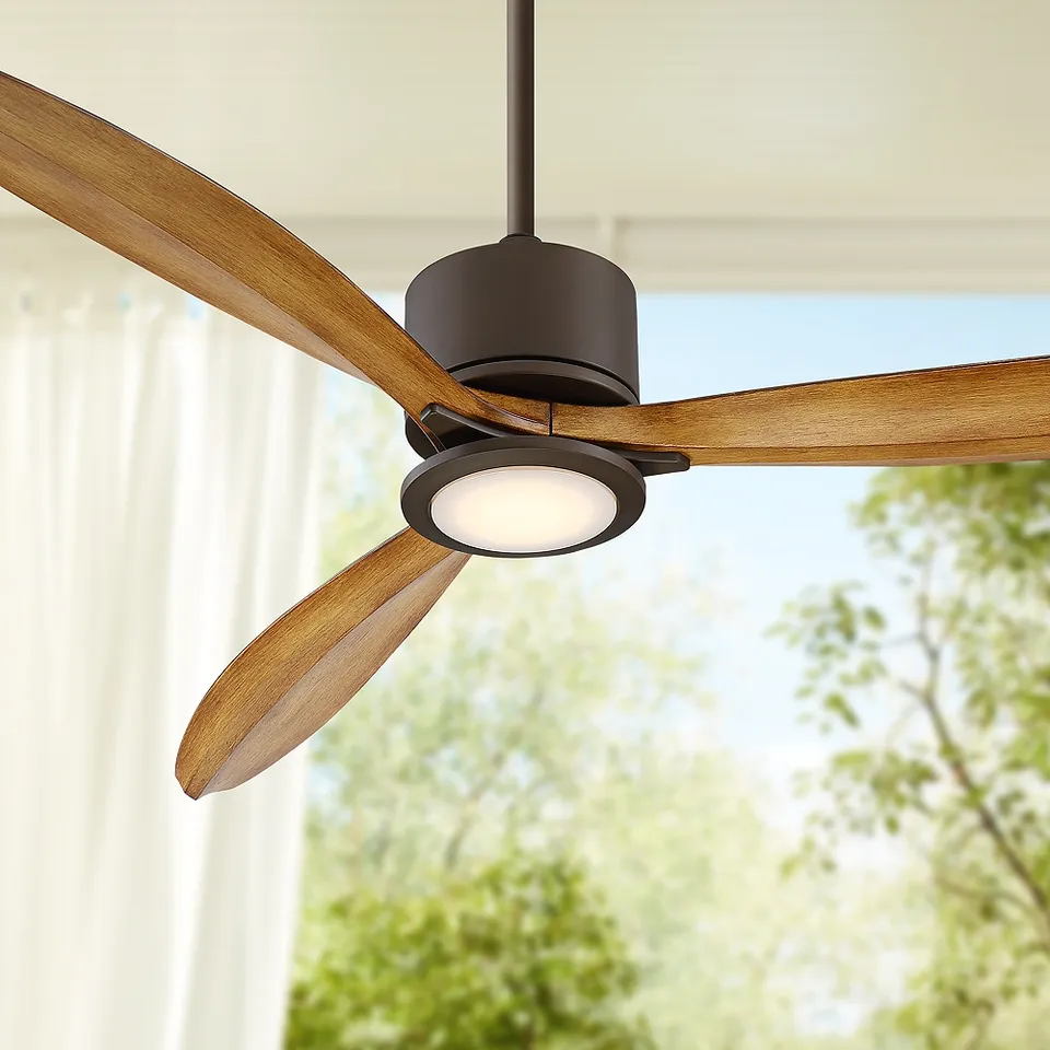 56" Casa Vieja Rally Bronze Damp Rated LED Ceiling Fan with Remote