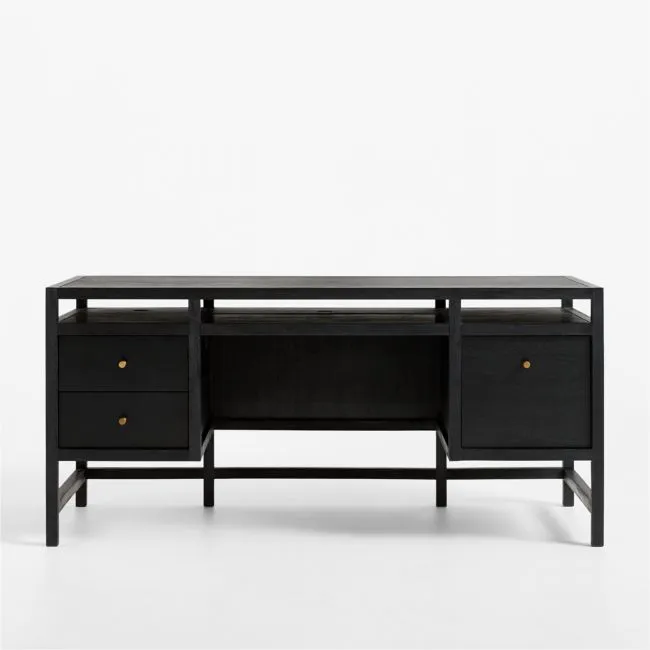 Keane 65" Black Solid Wood Desk with Outlets
