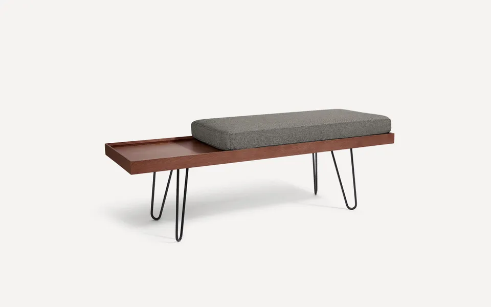 Carta Bench - Stone Grey - Performance Basketweave / Walnut - Wood / Hairpin Leg
