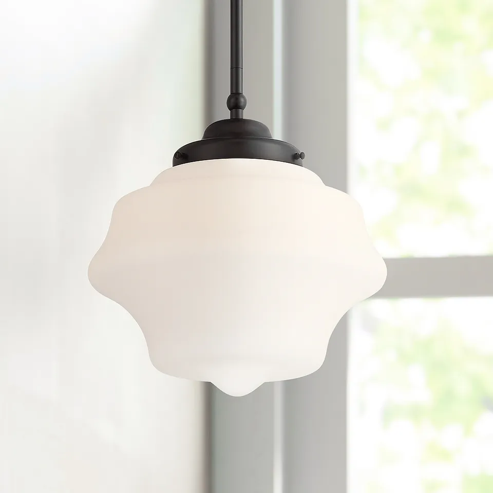 Possini Euro Schoolhouse 11"W Black and Opal Schoolhouse Pendant Light