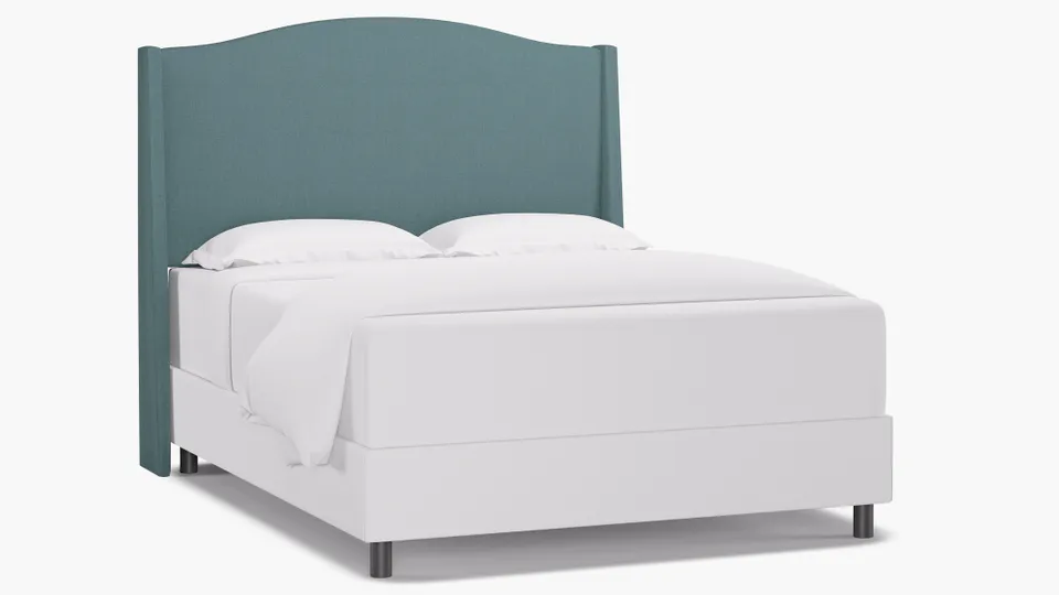 Classic Wingback Headboard, Seaglass Everyday Linen, Queen