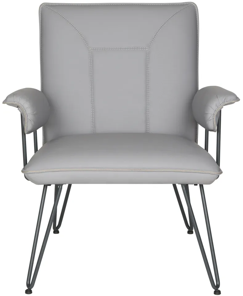 Johannes 17.3"H Mid Century Modern Leather Arm Chair - Gray/Black