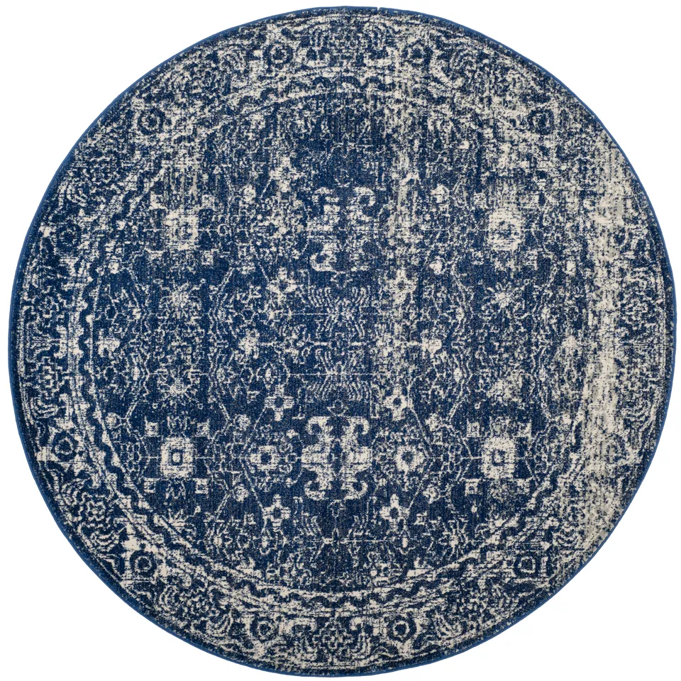 Arlo Home Woven Area Rug, EVK270A, Navy/Ivory,  3' X 3' Round