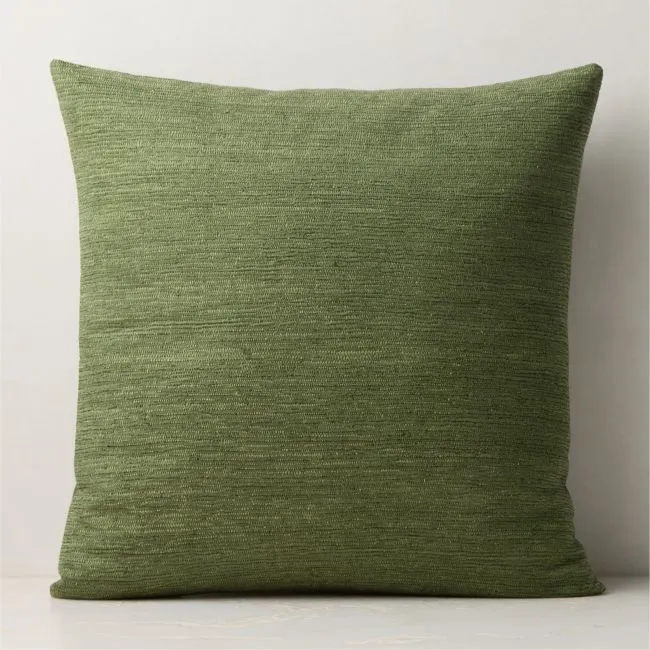 Samir Olive Green Embroidered Organic Cotton Throw Pillow Cover 23"x23"