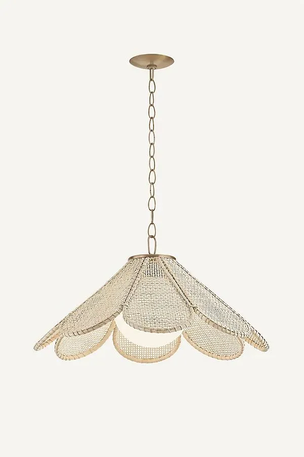 Petal Woven Rattan Patina Brass Pendant by Lauren Liess