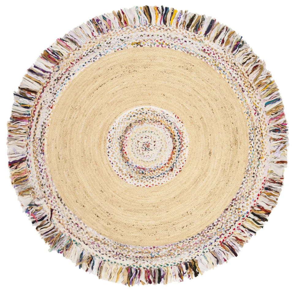 Arlo Home Hand Woven Area Rug, CAP205B, Ivory/Light Beige,  6' X 6' Round