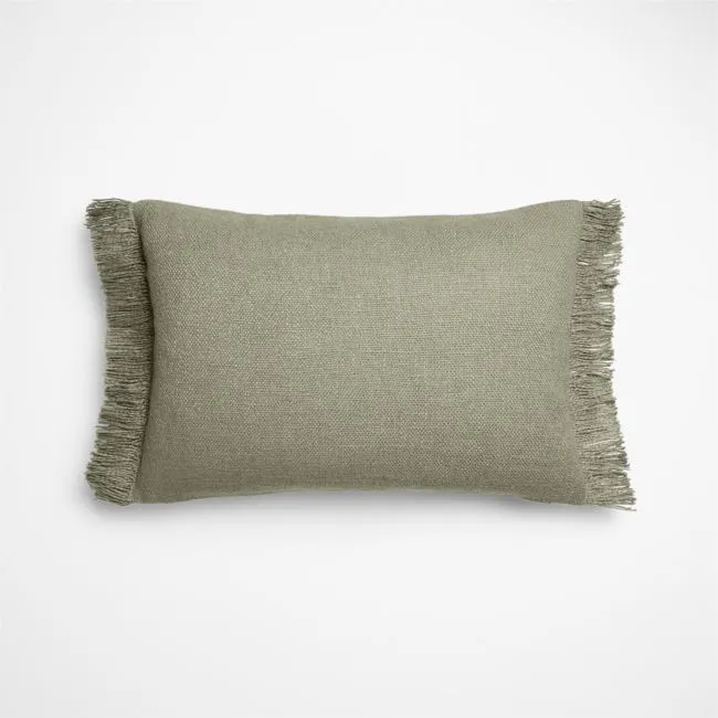 Casual Textured Fringe 24"x16" Shadow Sage Green Throw Pillow Cover