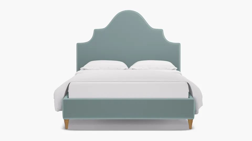 Statement Bed, Spa Performance Plush Velvet, Natural Decorative Tapered Leg, Full
